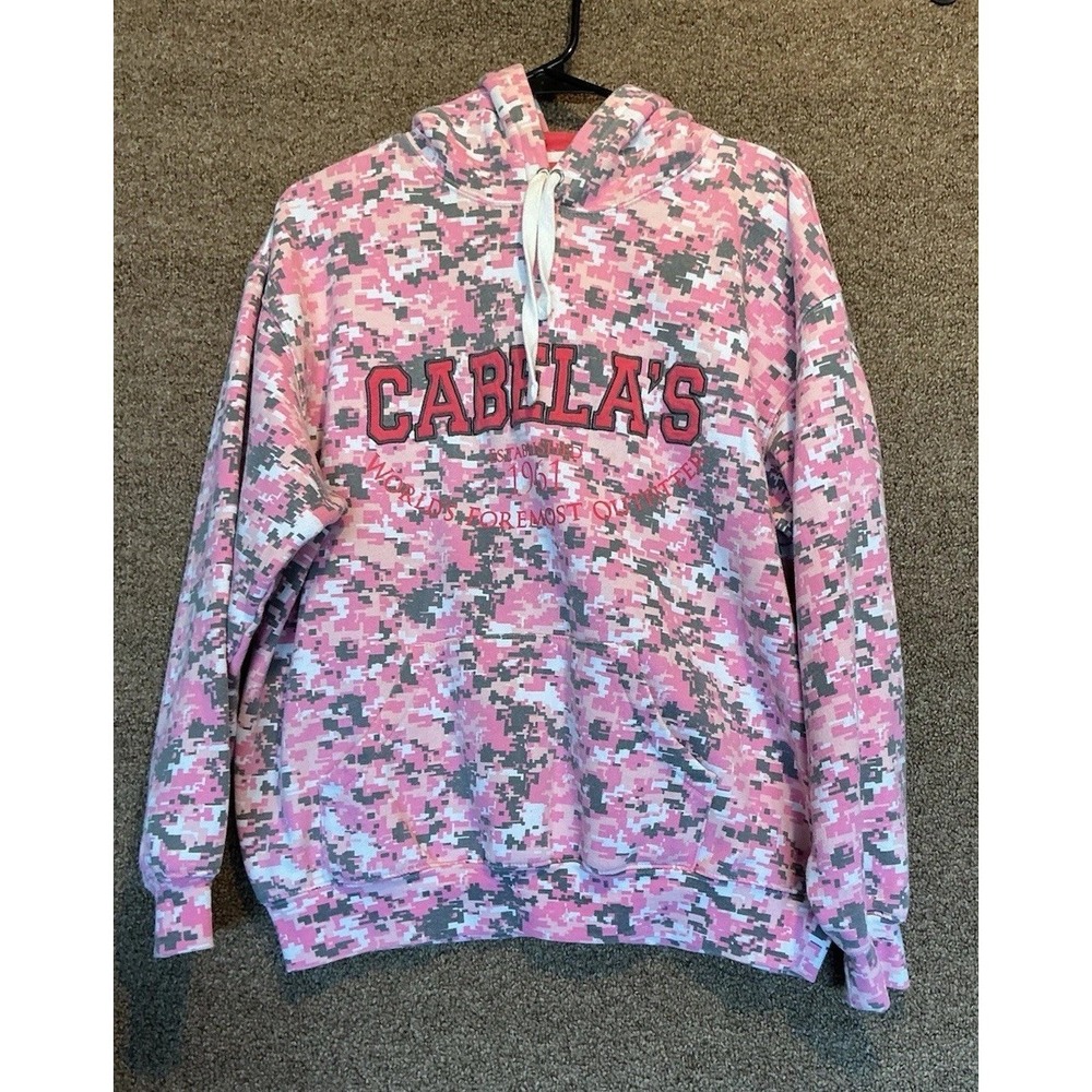 Cabelas Pink Camo Women's Hoodie L Full Spell‎ Out
